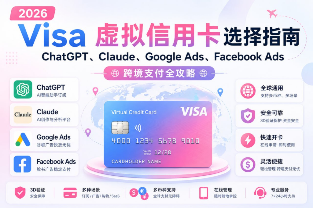 2026 Visa /虚拟信用卡选择指南：ChatGPT、Claude、Google Ads、Facebook Ads 跨境支付全攻略