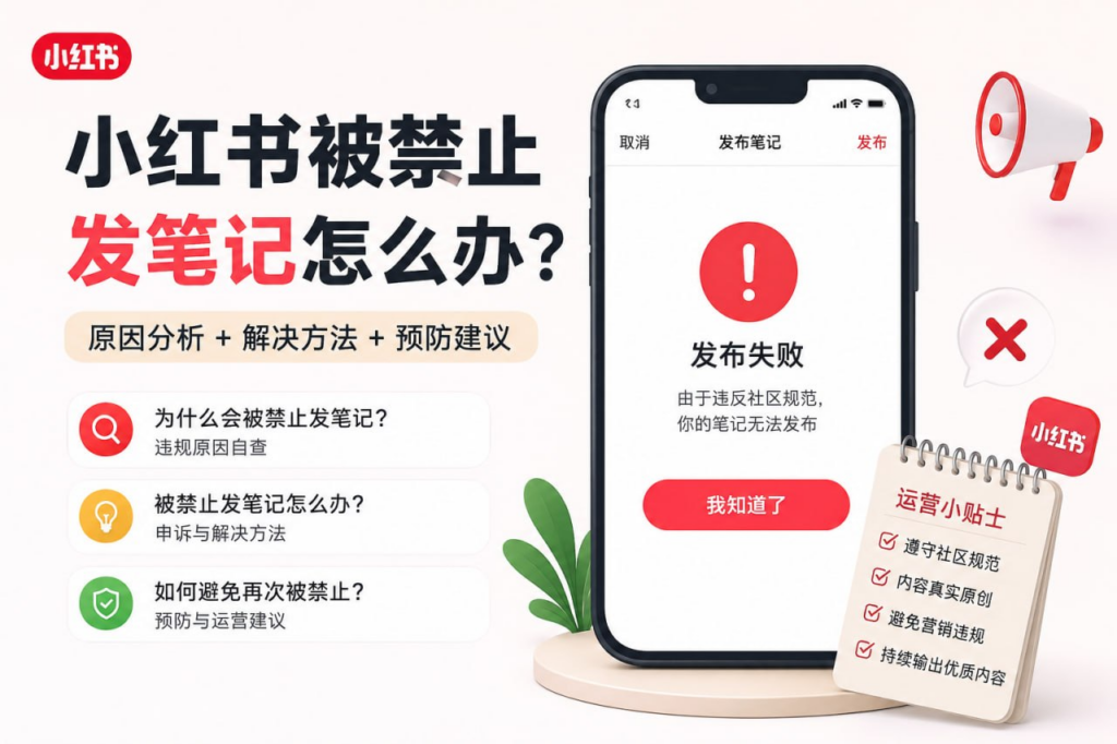 小红书被禁止发笔记、账号被限流怎么办？2026最新解决方法（违规原因+恢复技巧）