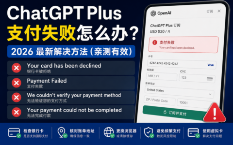 ChatGPT Plus 支付失败怎么办？2026 最新解决方法（Your card has been declined 亲测排查）