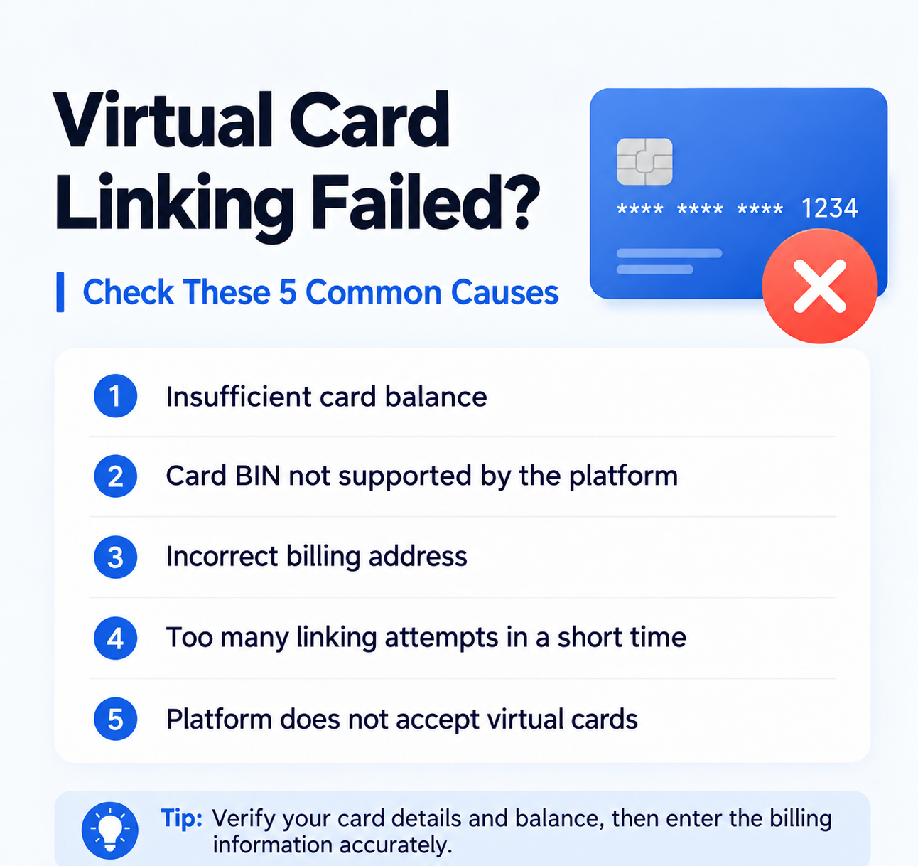 Virtual card linking failed: common causes to check