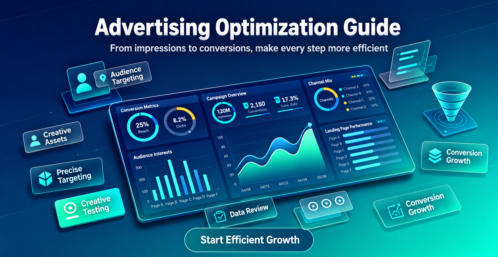 Advertising campaign analytics, audience targeting, creative testing and conversion review