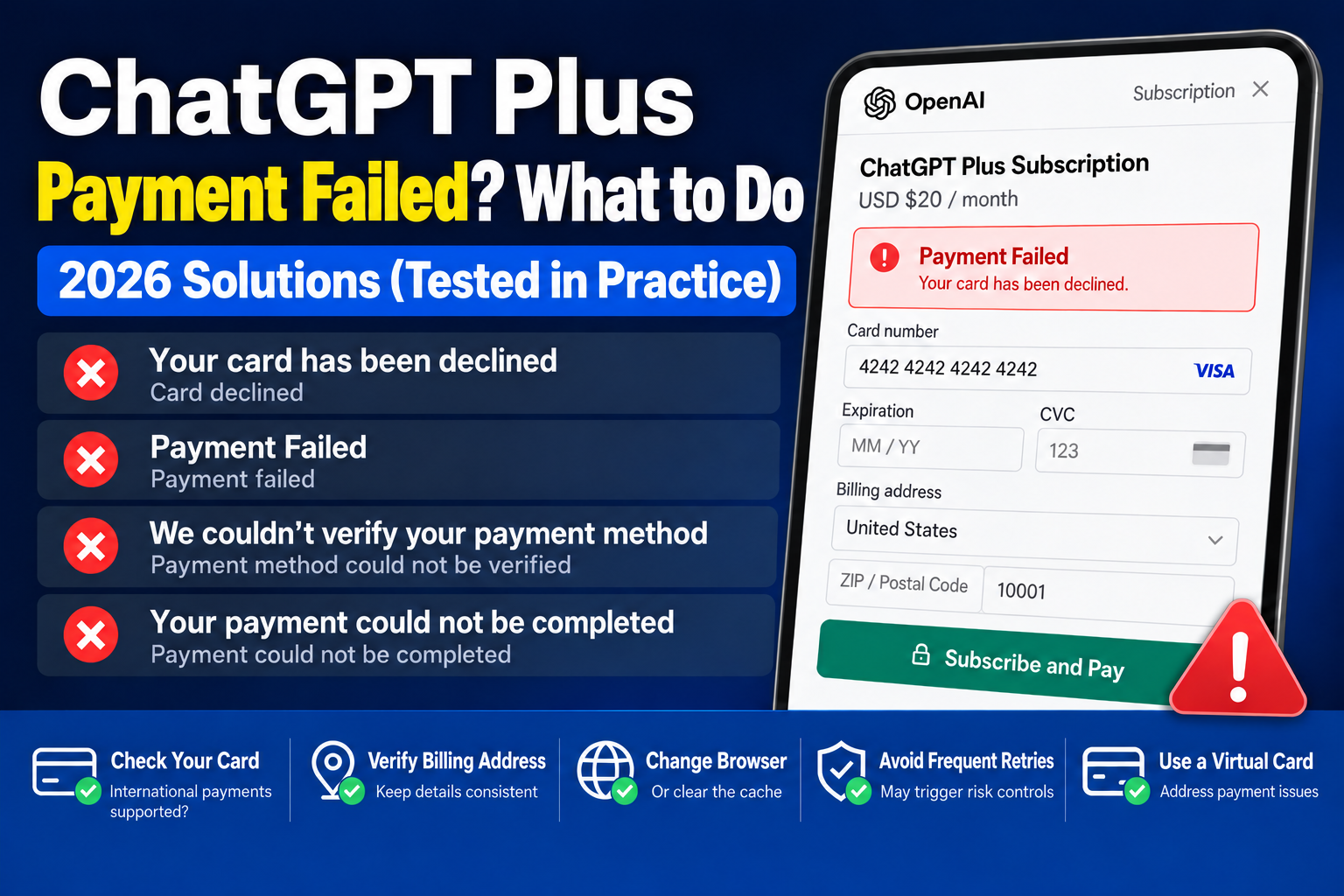 ChatGPT Plus payment errors and troubleshooting options